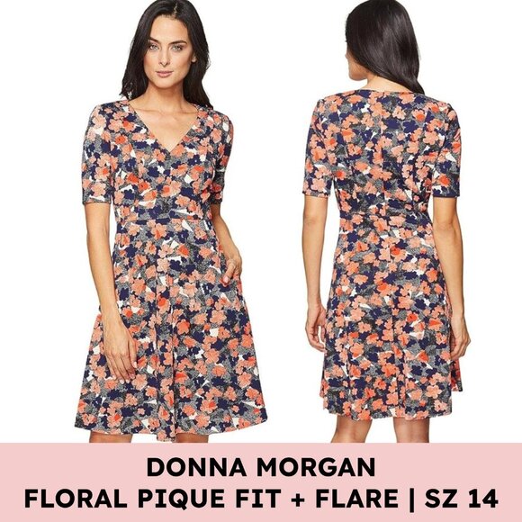 Donna Morgan Dresses & Skirts - Donna Morgan Piqué Floral Fit & Flare Dress (size 14) - Plus Size Formal
